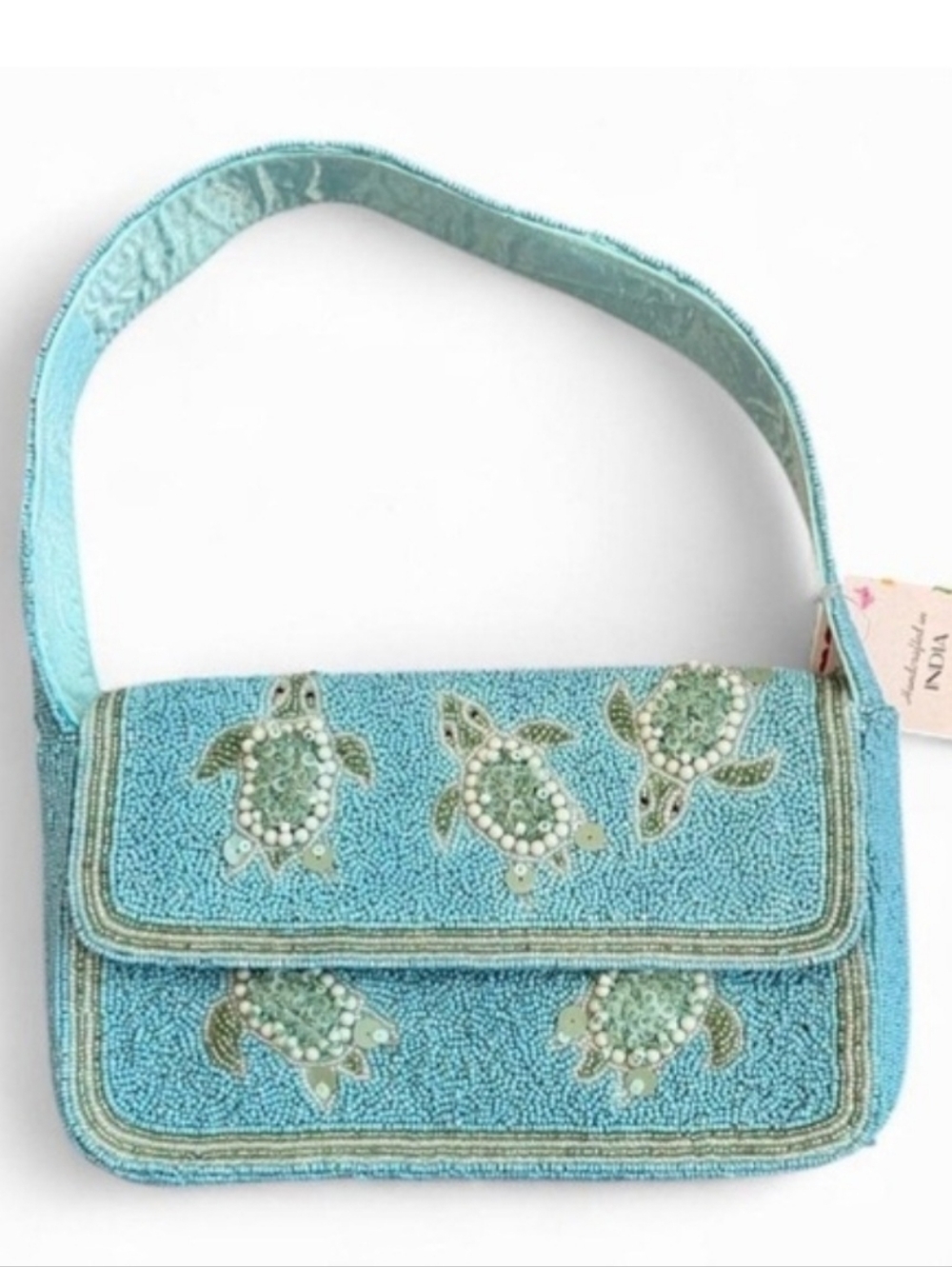 Beaded Turquoise Turtle Shoulder Bag